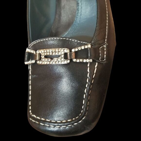 ⭐️ Via Spiga Italian Leather Kitten Heel Loafers w/ Crystal Horsebit sz 6.5M Blk - Picture 8 of 14